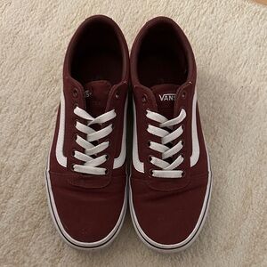 Vans Men's Deep Red and White Sneakers